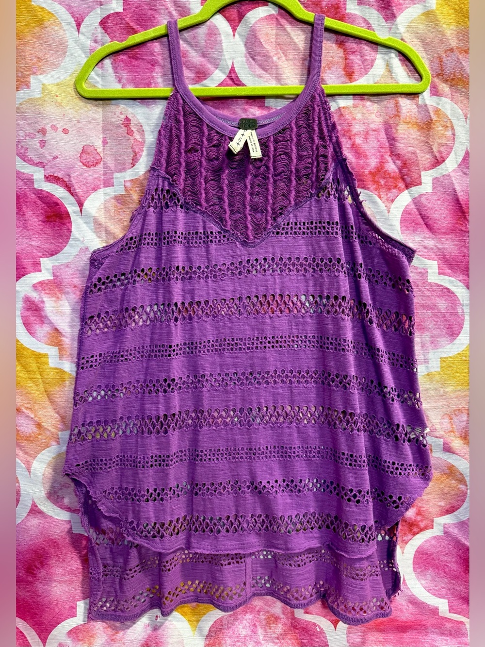 We The Free FREE PEOPLE purple crochet openwork tank top